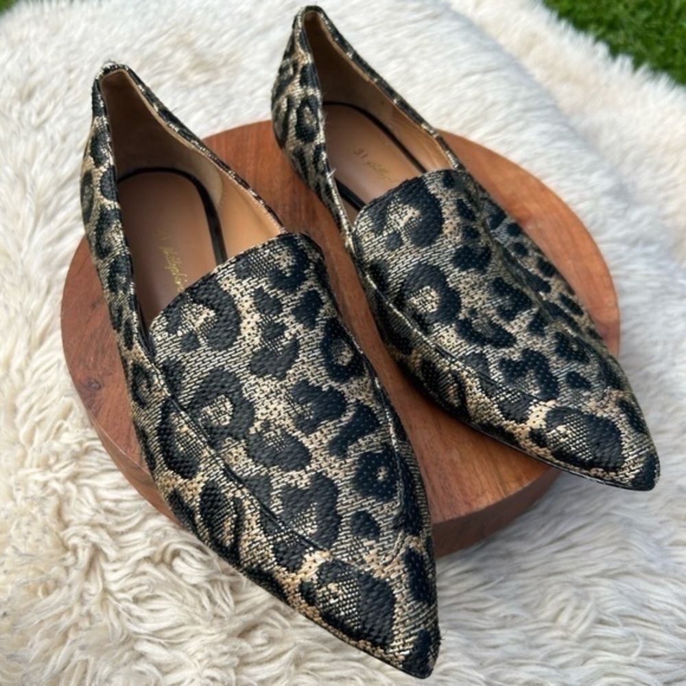 3.1 Phillip Lim leopard animal print raffia loafer flats SZ 37.5